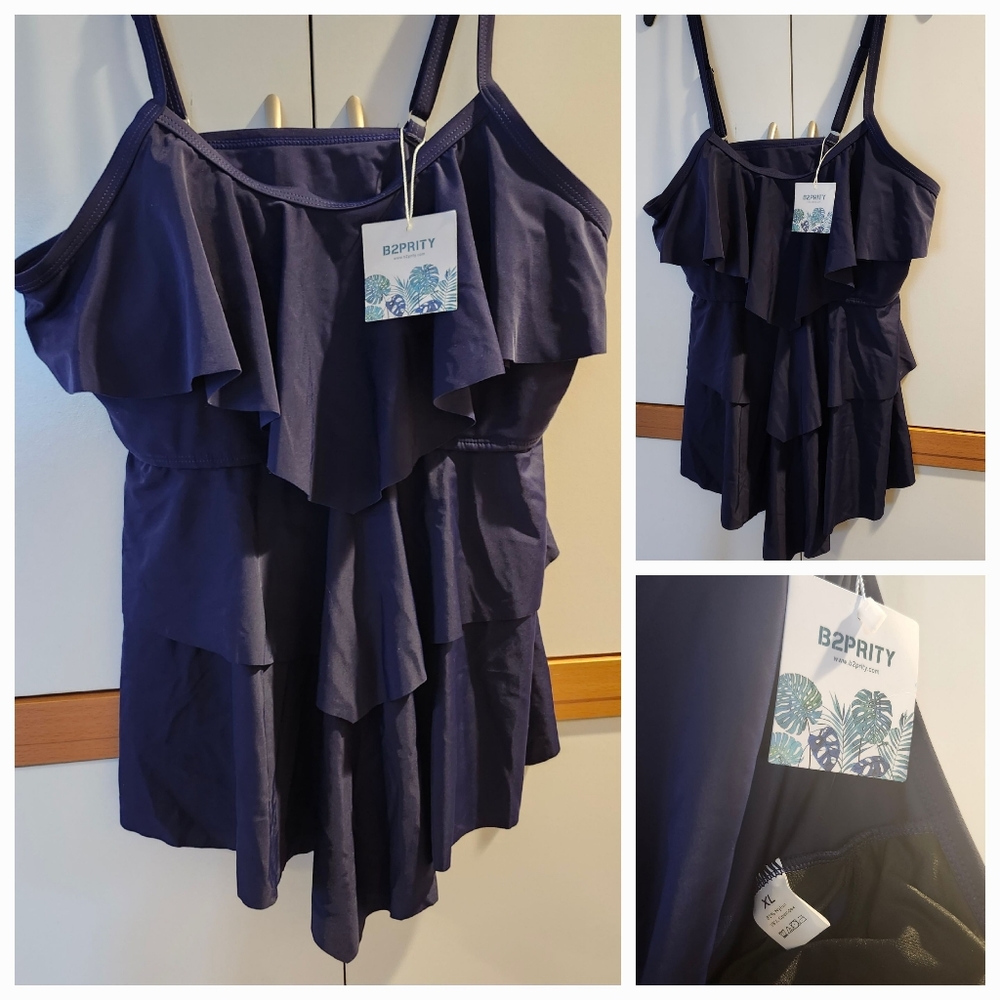 NWT B2PRITY- XL Tummy Control Tankini Swimsuit Top. Deep Blue,Adjustable Strap's